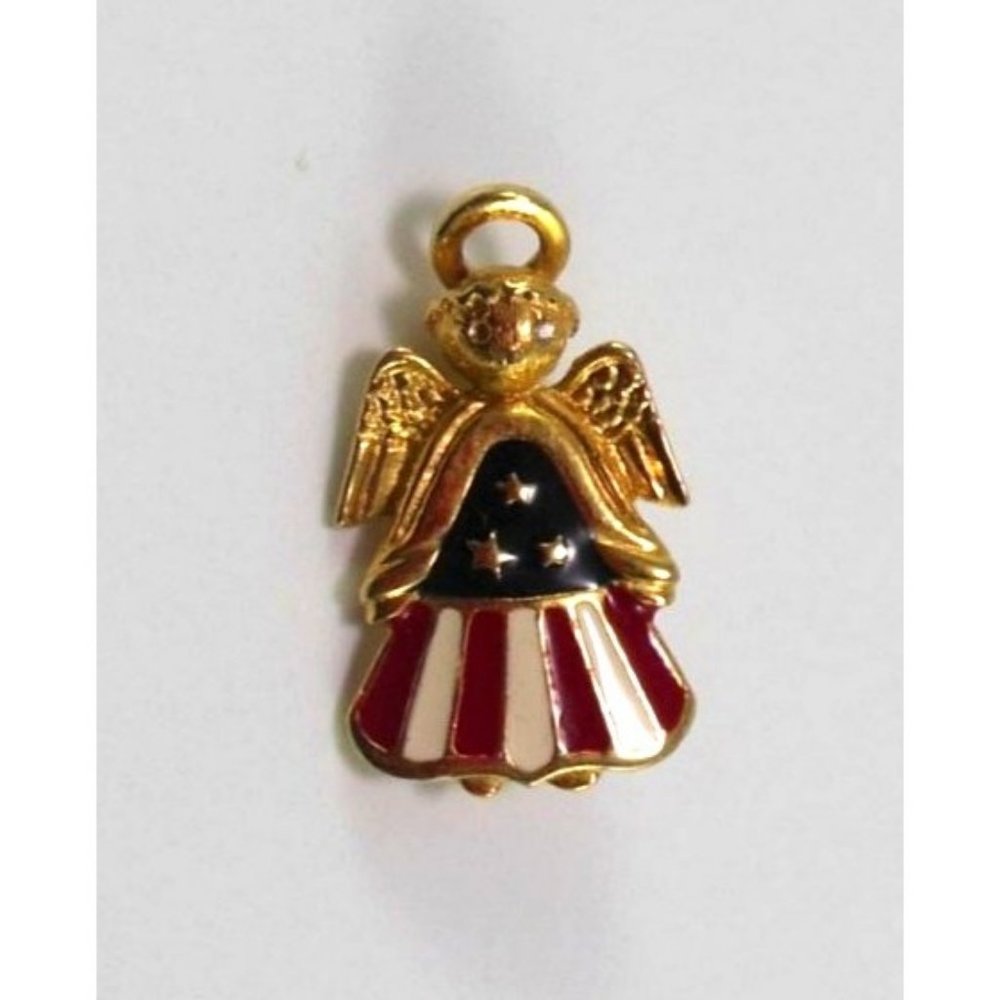 Vintage L Razza Patriotic Angel Brooch Gold Tone and Enamel Signed